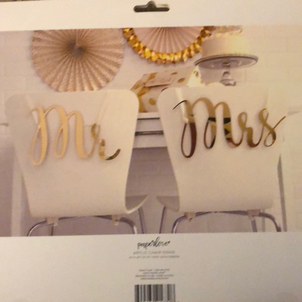 Mr and mrs gold acrylic script chair signs